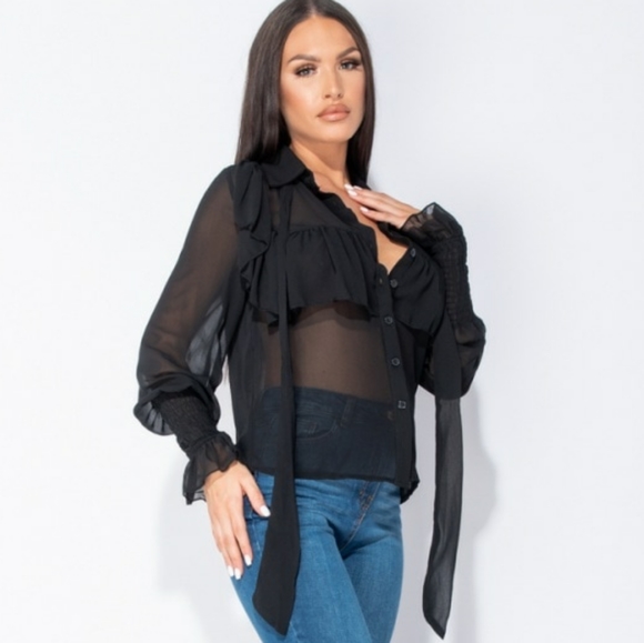 LAST ONE! Chiffon Pussy Bow Blouse - Picture 2 of 8